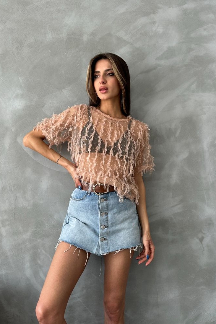 Salmon D 2654 Glittery Fringed Blouse - Brand: Topshow - Women & Kids, Baby Clothes Wholesale - TheBS Women