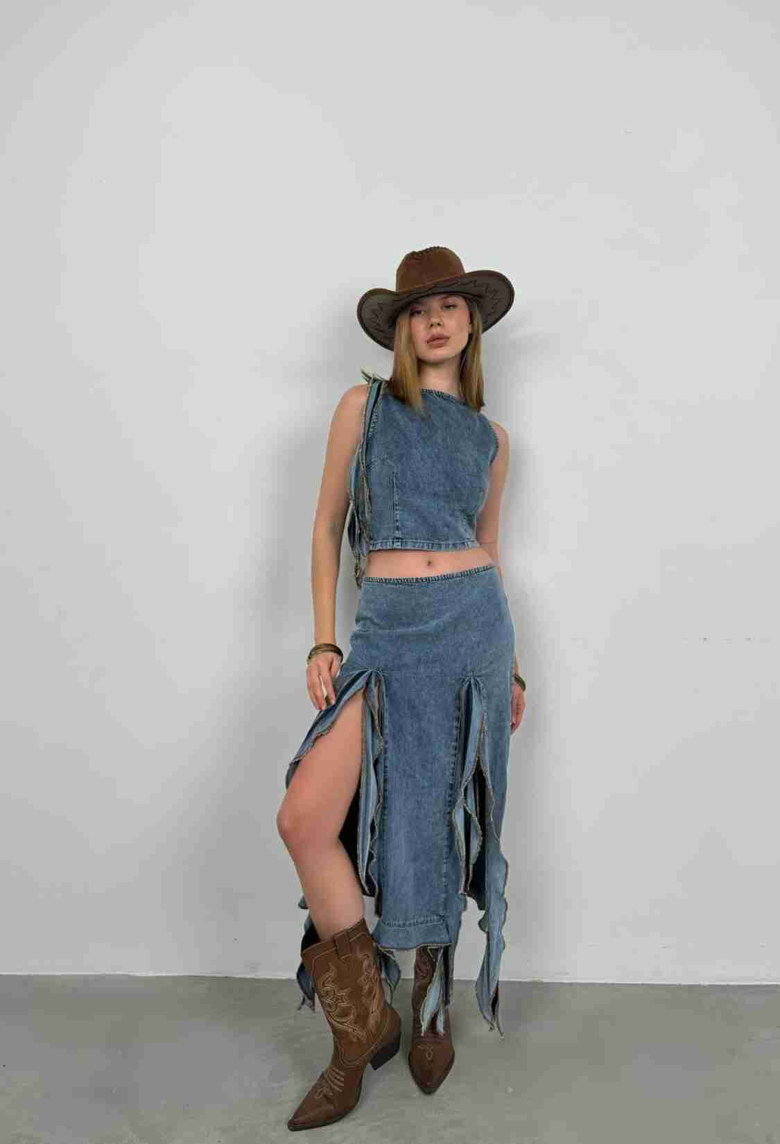 Ruffle Detail Denim Blouse - Light - Brand: Black Fashion - Women & Kids, Baby Clothes Wholesale - TheBS Women
