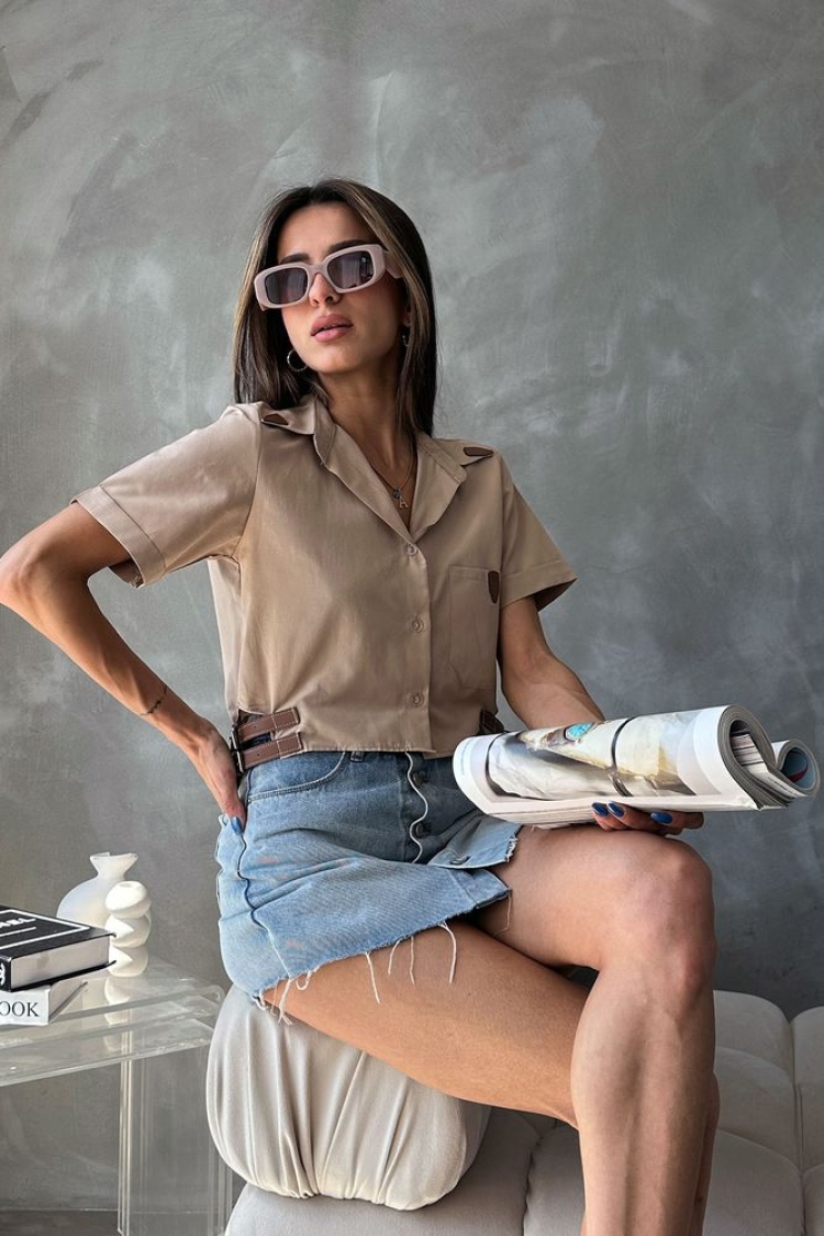 Belt Detailed Shirt - Brand: Topshow - Women & Kids, Baby Clothes Wholesale - TheBS Women
