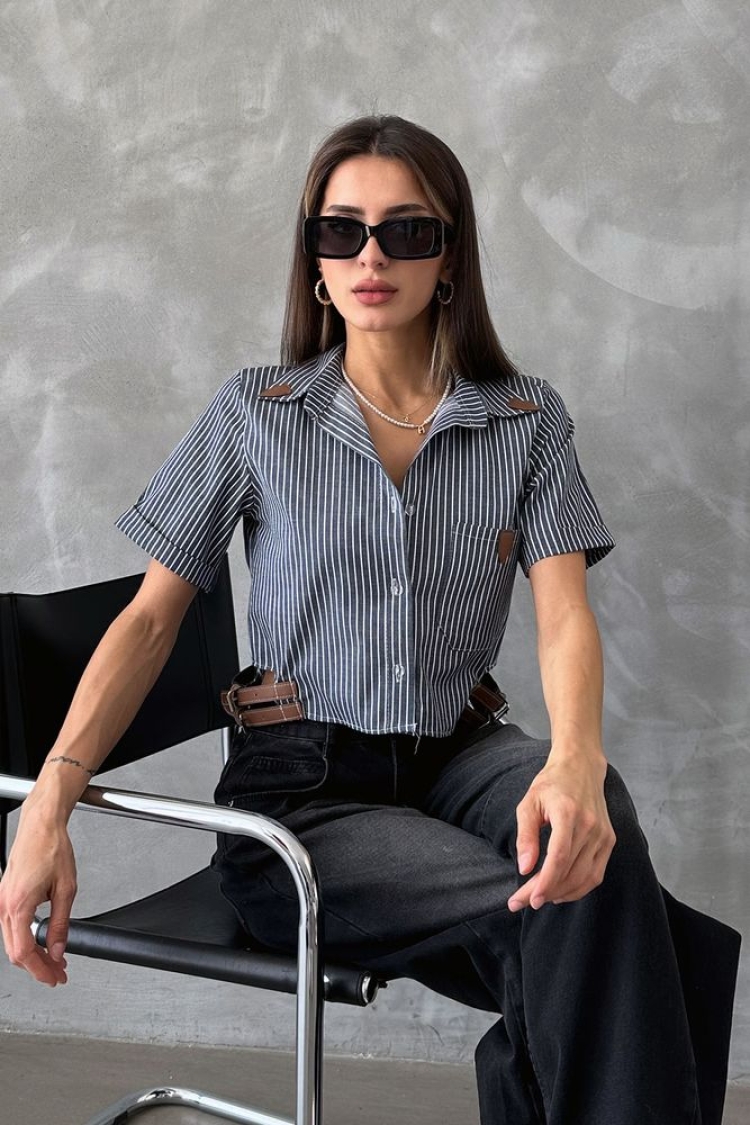 Striped Belt Detailed Striped Shirt - Brand: Topshow - Women & Kids, Baby Clothes Wholesale - TheBS Women