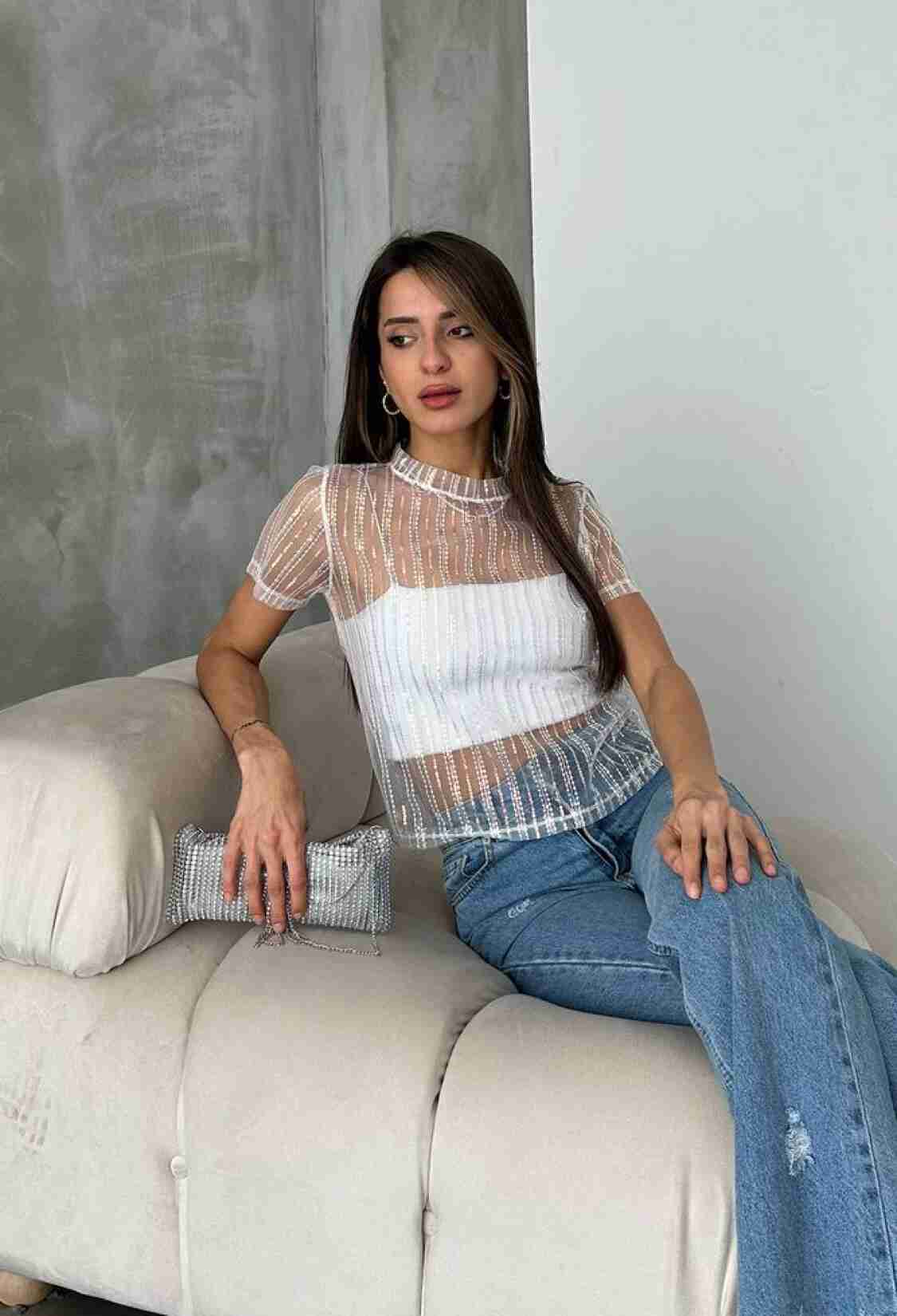 Cream Sequin Tulle T-Shirt - Brand: Topshow - Women & Kids, Baby Clothes Wholesale - TheBS Women