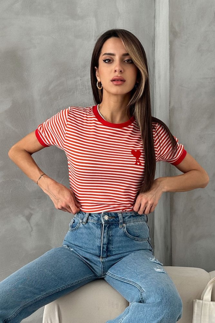 OrangeEmbroidered Striped T-Shirt - Brand: Topshow - Women & Kids, Baby Clothes Wholesale - TheBS Women
