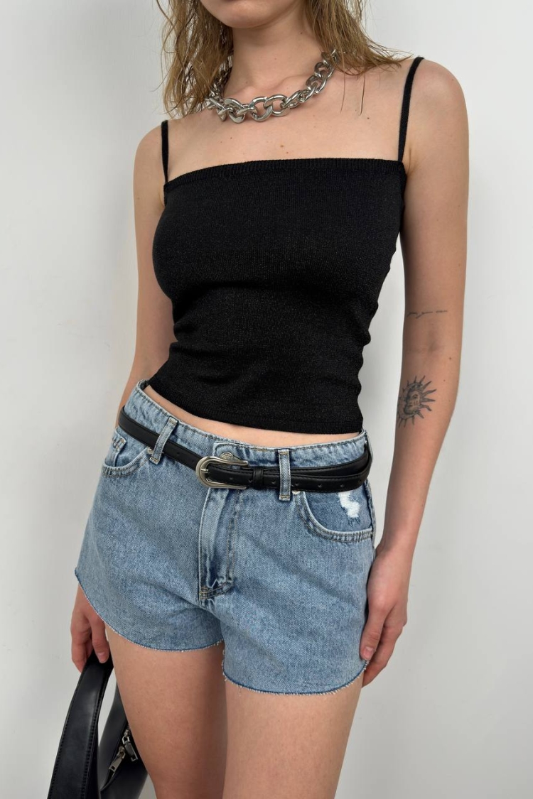 Strap Detail Shiny Knitwear Blouse - Brand: Black Fashion - Women & Kids, Baby Clothes Wholesale - TheBS Women