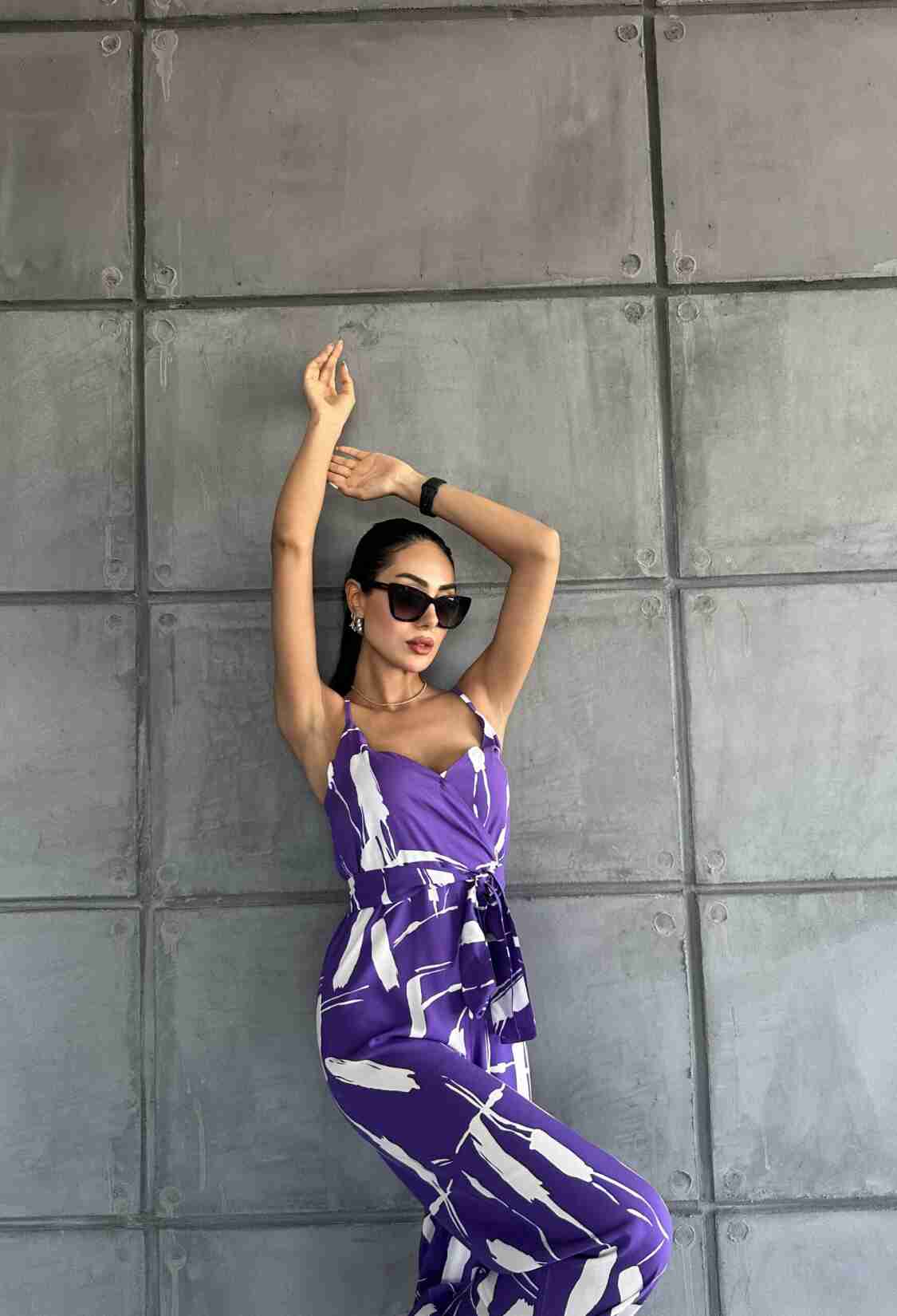 Patterned V-neck Strap Jumpsuit - Brand: Fiori - Women & Kids, Baby Clothes Wholesale - TheBS Women
