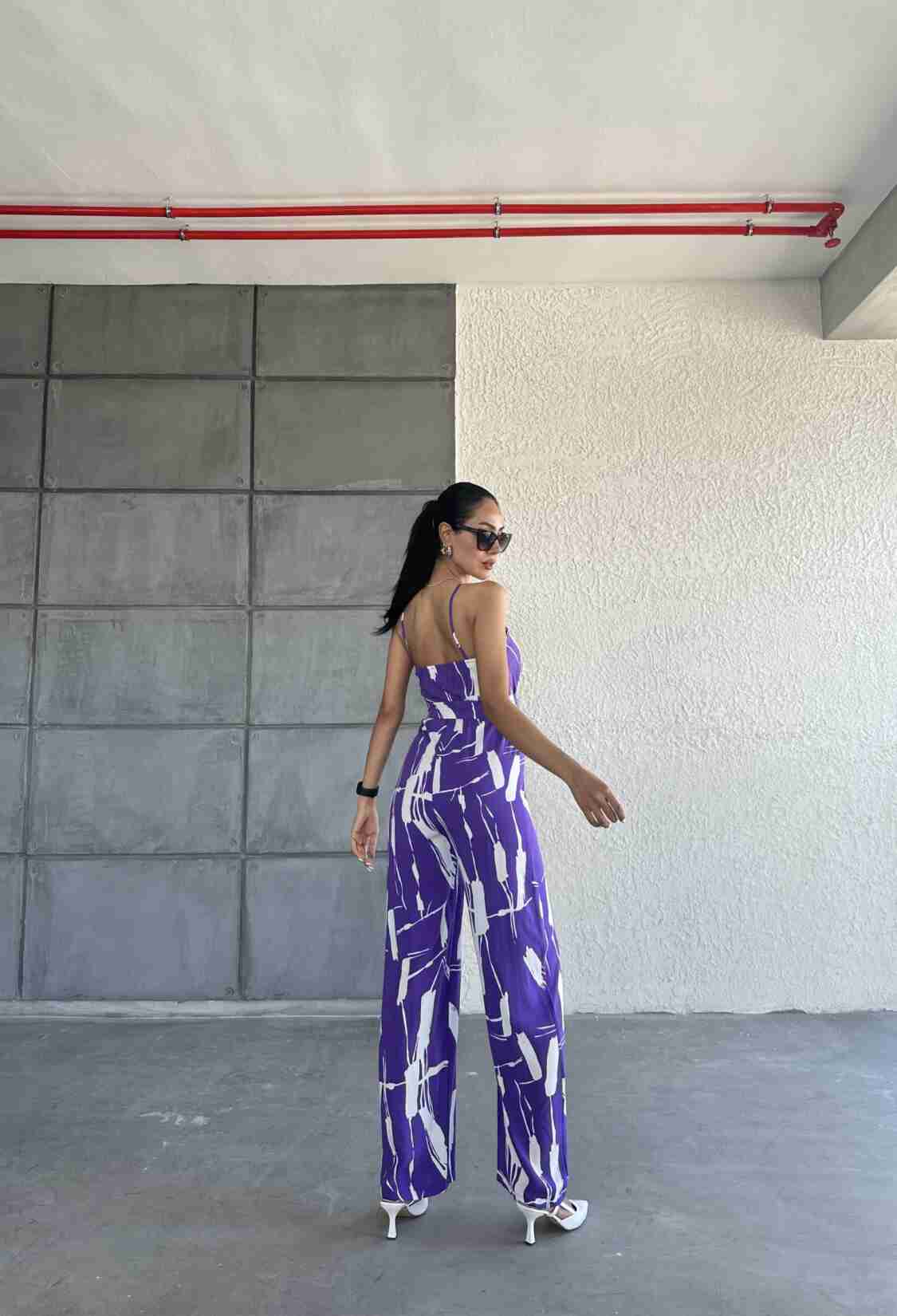 Patterned V-neck Strap Jumpsuit - Brand: Fiori - Women & Kids, Baby Clothes Wholesale - TheBS Women