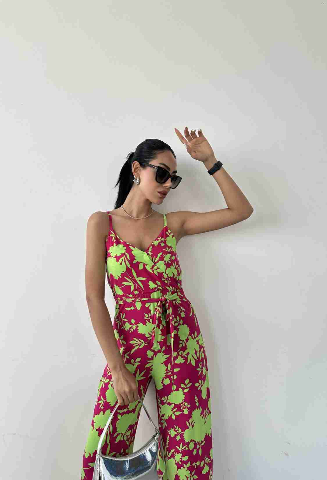 Patterned V-Neck Strap Jumpsuit - Brand: Fiori - Women & Kids, Baby Clothes Wholesale - TheBS Women