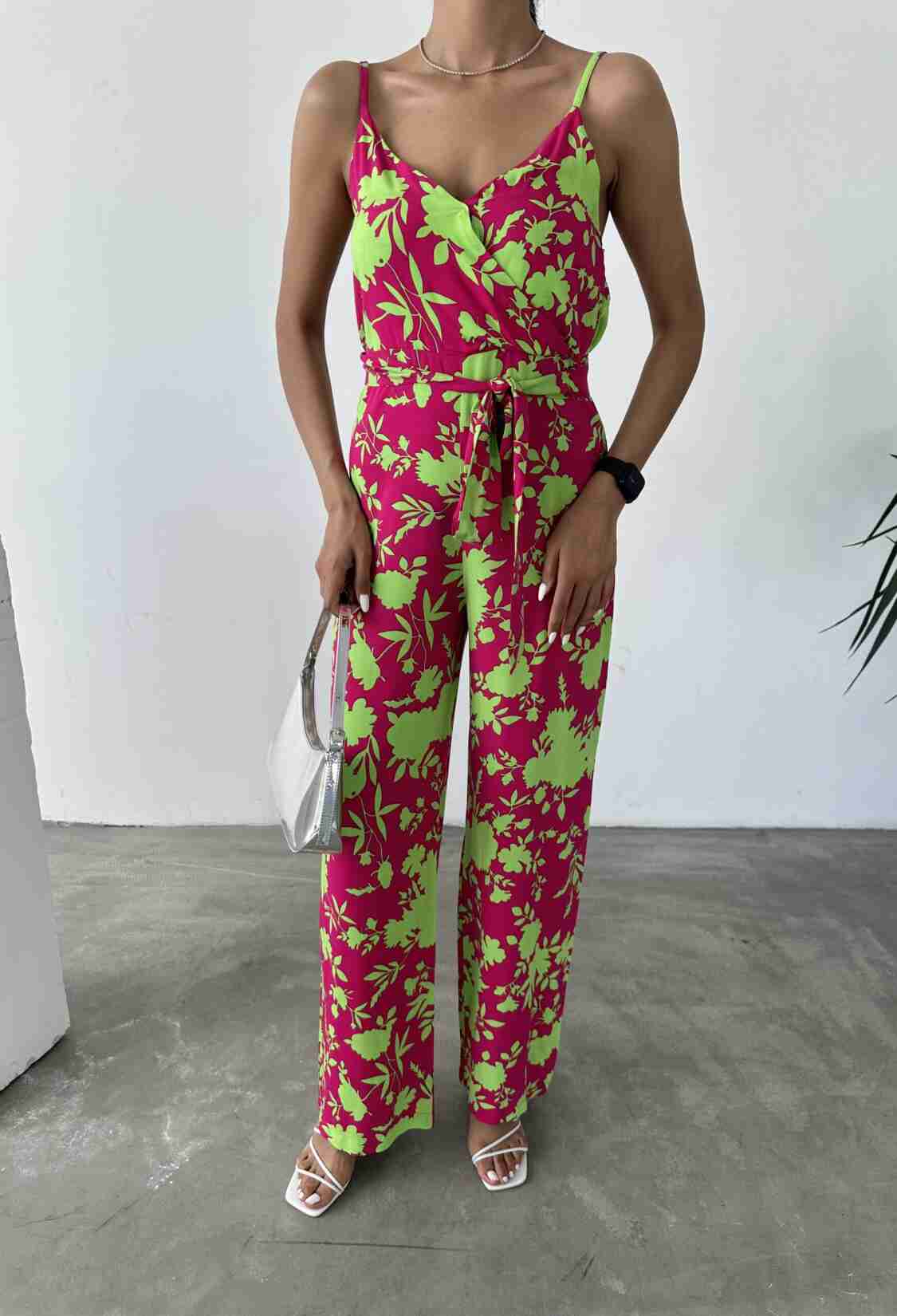 Patterned V-Neck Strap Jumpsuit - Brand: Fiori - Women & Kids, Baby Clothes Wholesale - TheBS Women