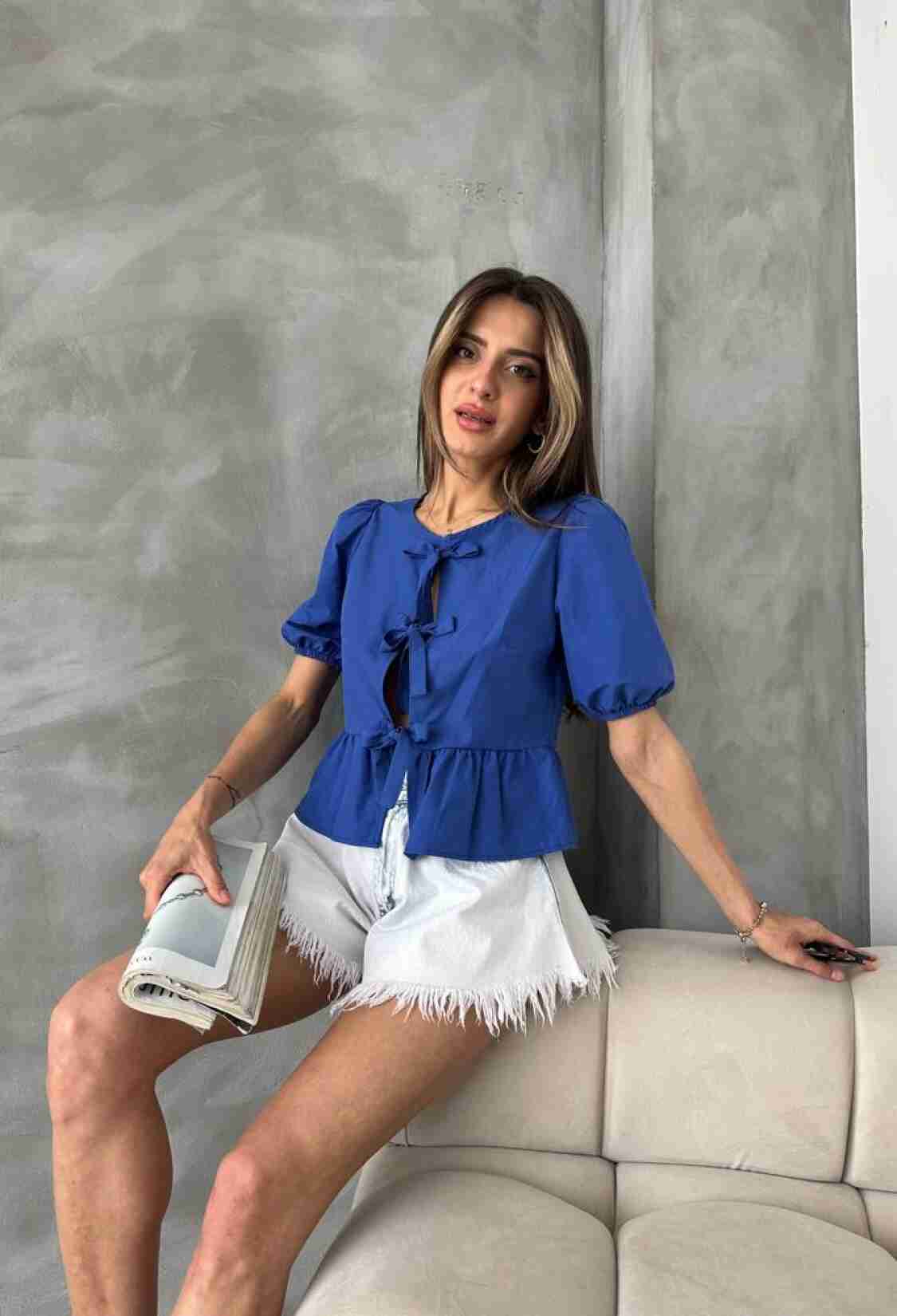 Saks D 2699 Front Tied Poplin Blouse - Brand: Topshow - Women & Kids, Baby Clothes Wholesale - TheBS Women