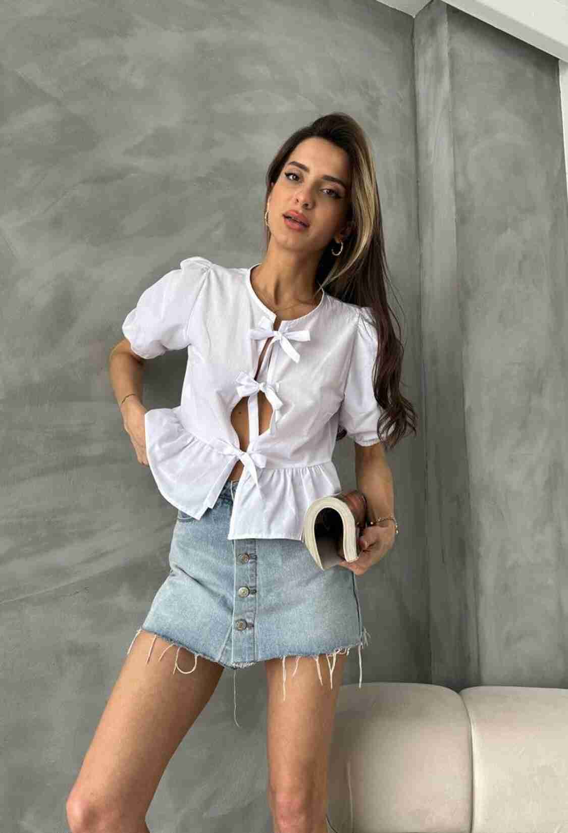 D 2699 Front Tied Poplin Blouse - Brand: Topshow - Women & Kids, Baby Clothes Wholesale - TheBS Women