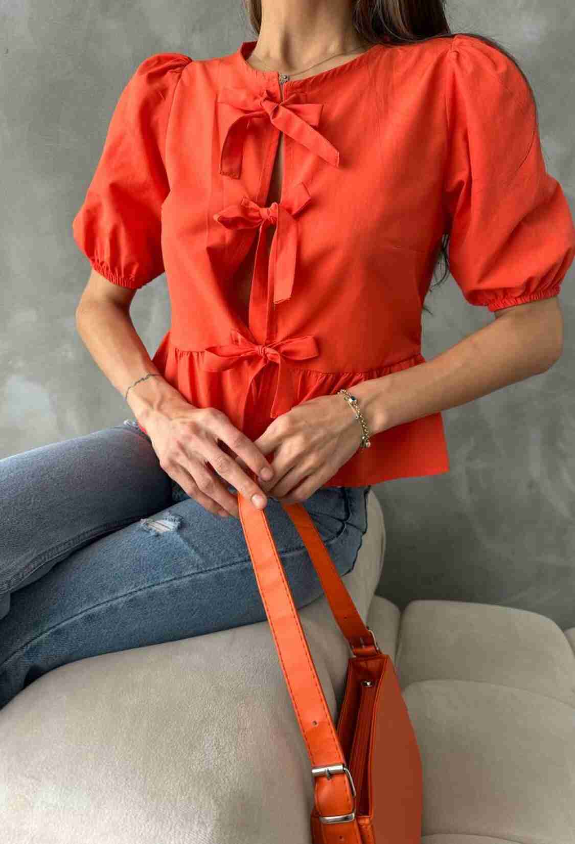 Oranj D 2699 Front Tied Poplin Blouse - Brand: Topshow - Women & Kids, Baby Clothes Wholesale - TheBS Women