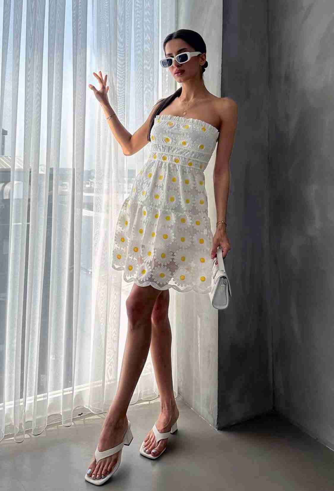 Cream Daisy D 2712 Daisy Embroidered Dress - Brand: Topshow - Women & Kids, Baby Clothes Wholesale - TheBS Women