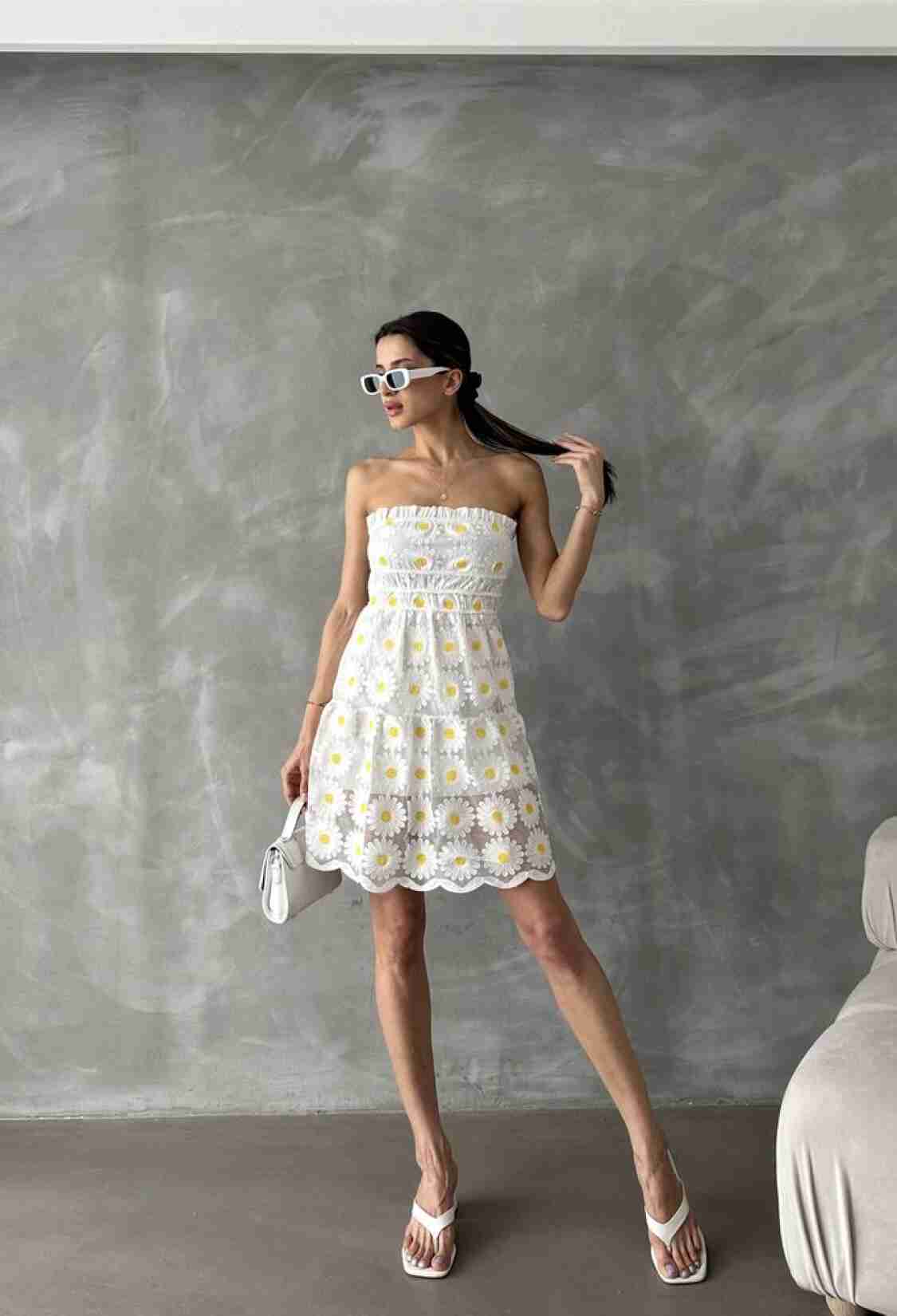 Cream Daisy D 2712 Daisy Embroidered Dress - Brand: Topshow - Women & Kids, Baby Clothes Wholesale - TheBS Women