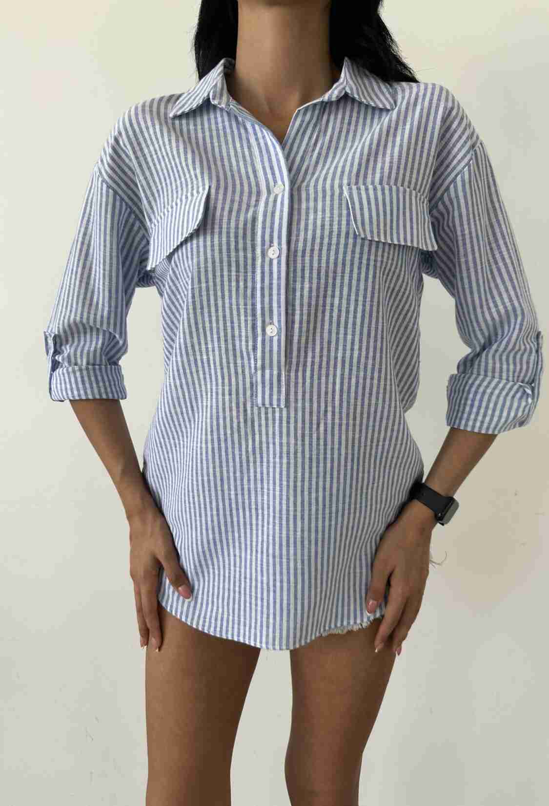 Striped Flap Pocket Summer Shirt - Brand: Fiori - Women & Kids, Baby Clothes Wholesale - TheBS Women