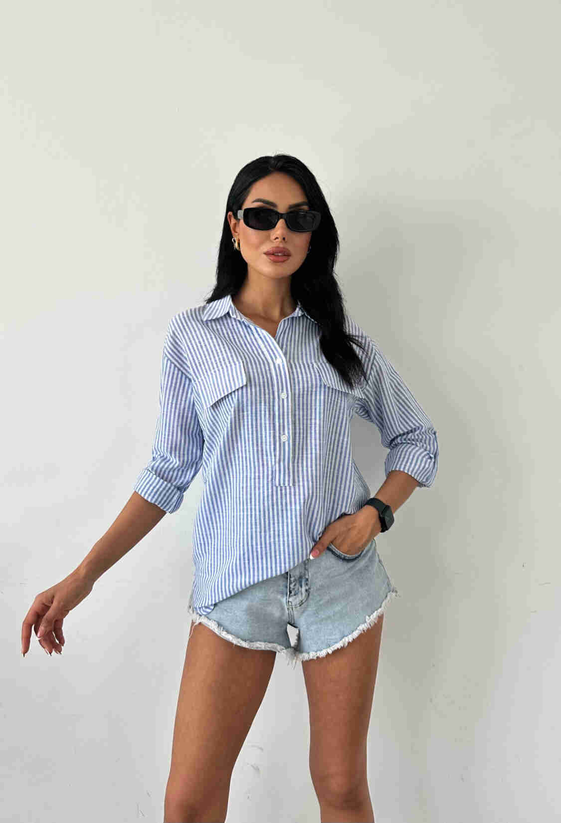 Striped Flap Pocket Summer Shirt - Brand: Fiori - Women & Kids, Baby Clothes Wholesale - TheBS Women
