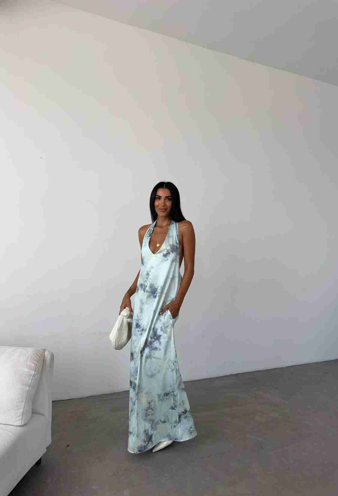 Patterned Maxi Satin Dress - Brand: Fiori - Women & Kids, Baby Clothes Wholesale - TheBS Women