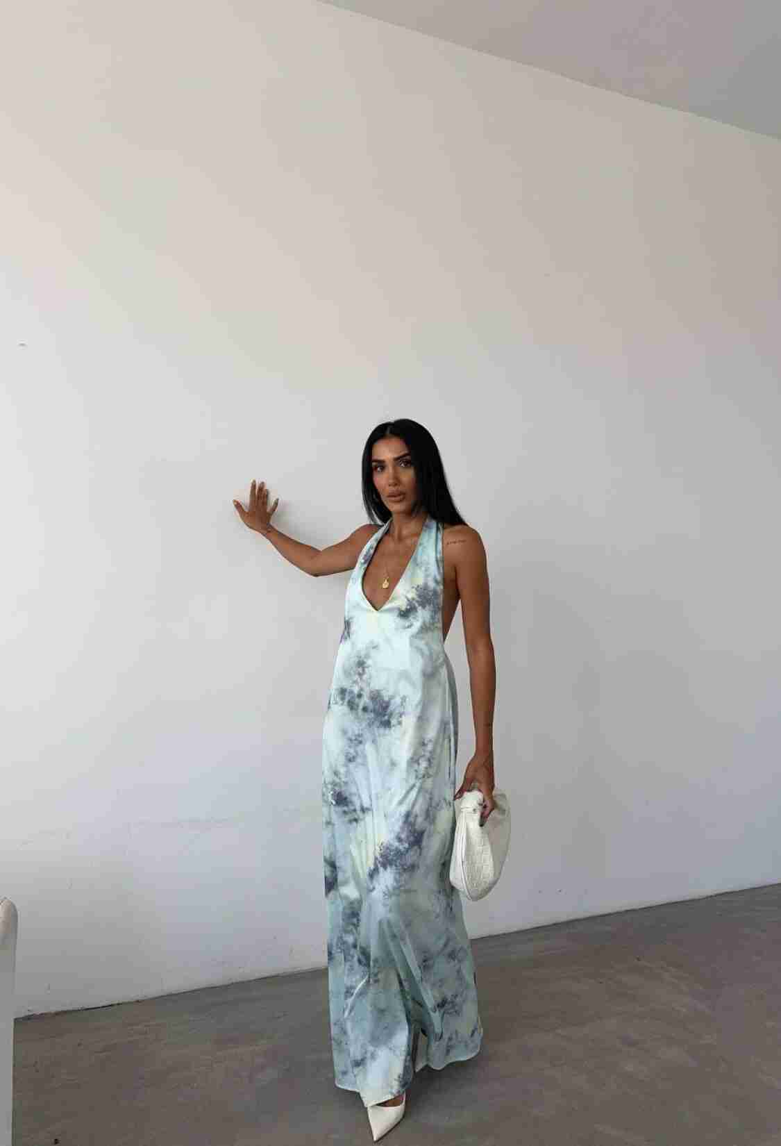 Patterned Maxi Satin Dress - Brand: Fiori - Women & Kids, Baby Clothes Wholesale - TheBS Women