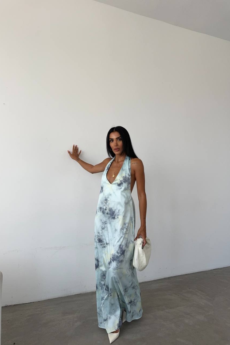 Patterned Maxi Satin Dress - Brand: Fiori - Women & Kids, Baby Clothes Wholesale - TheBS Women