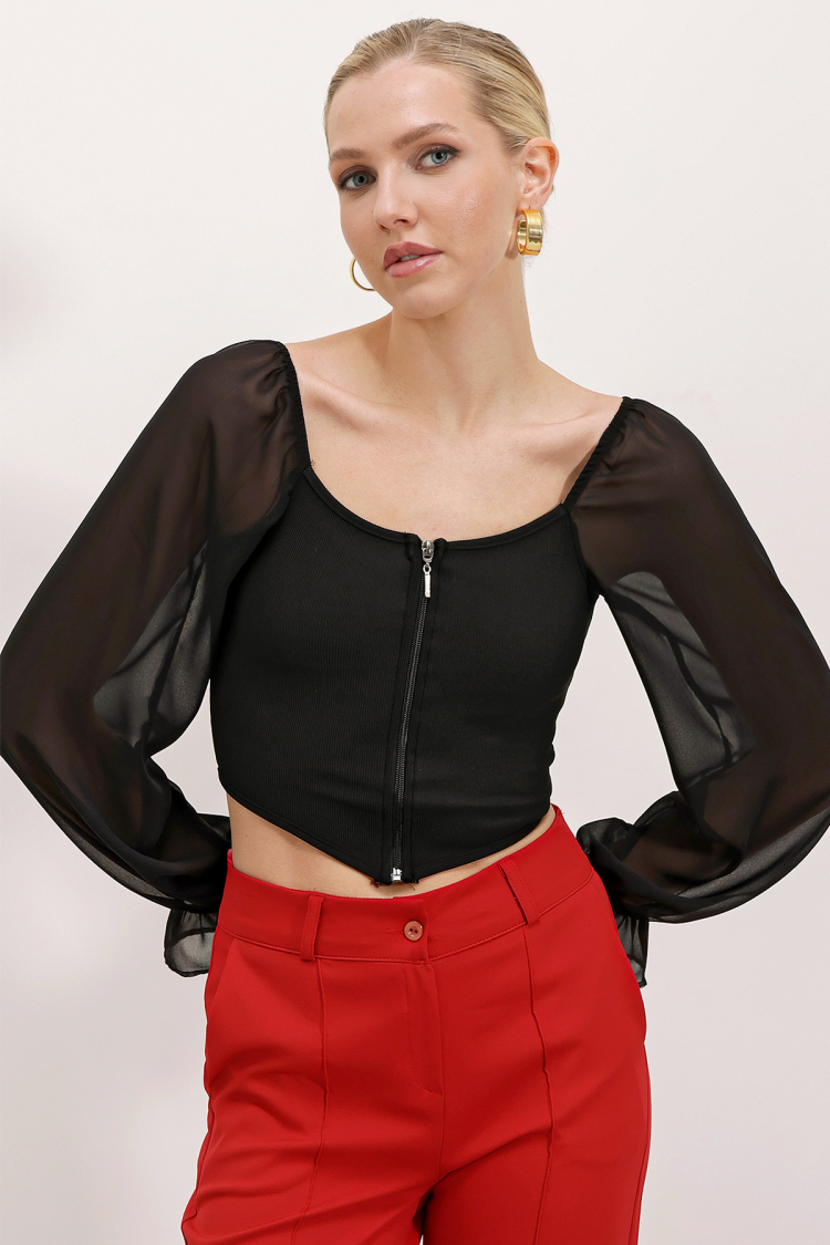 Black Chiffon Front Zipper Blouse 0496 - Brand: Bigdart - Women & Kids, Baby Clothes Wholesale - TheBS Women