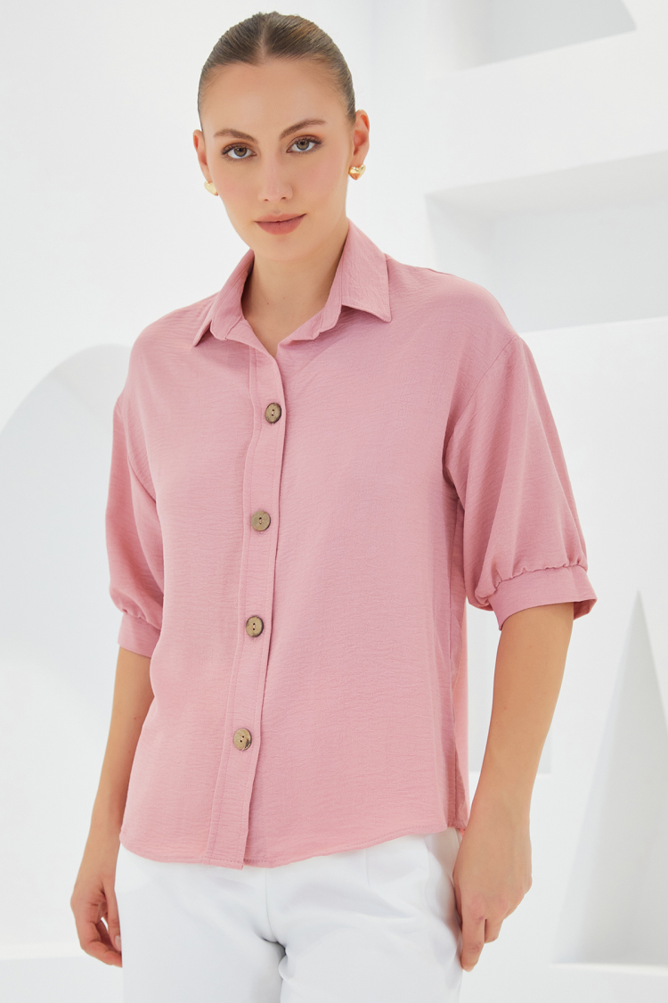 Pink Short Sleeve Oversize Linen Shirt 20240 - Brand: Bigdart - Women & Kids, Baby Clothes Wholesale - TheBS Women
