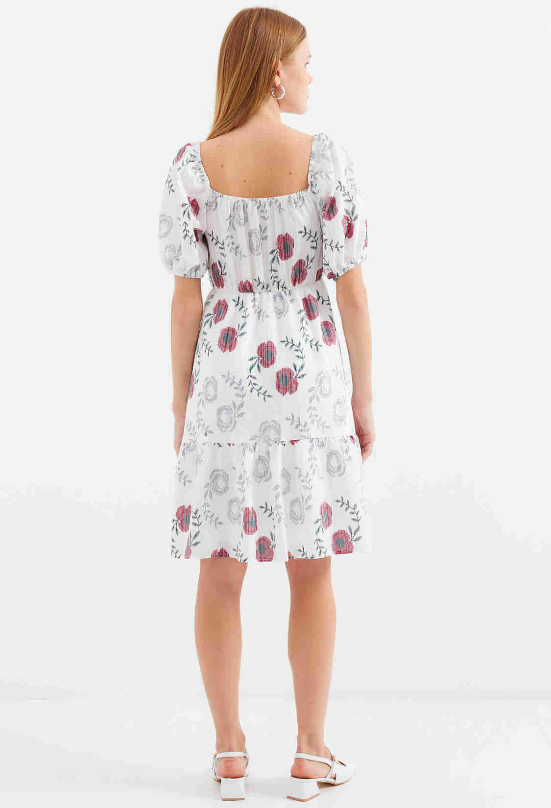 Patterned Mini Flared Dress - Ecru - Brand: Bigdart - Women & Kids, Baby Clothes Wholesale - TheBS Women