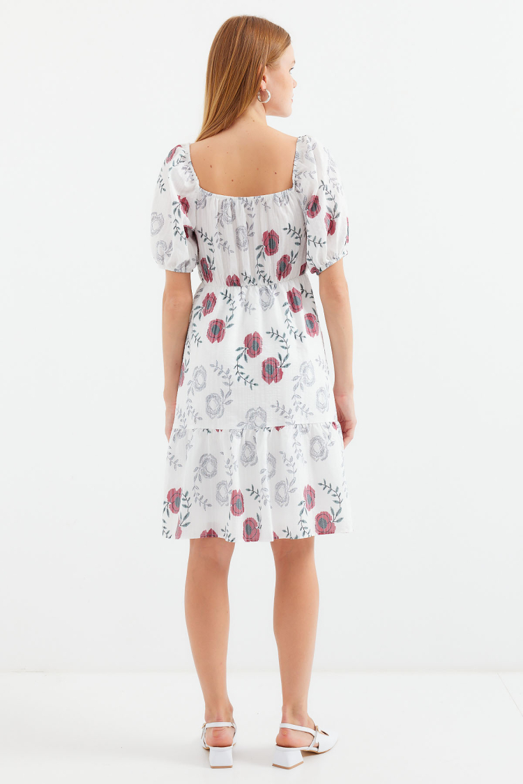 Patterned Mini Flared Dress - Ecru - Brand: Bigdart - Women & Kids, Baby Clothes Wholesale - TheBS Women