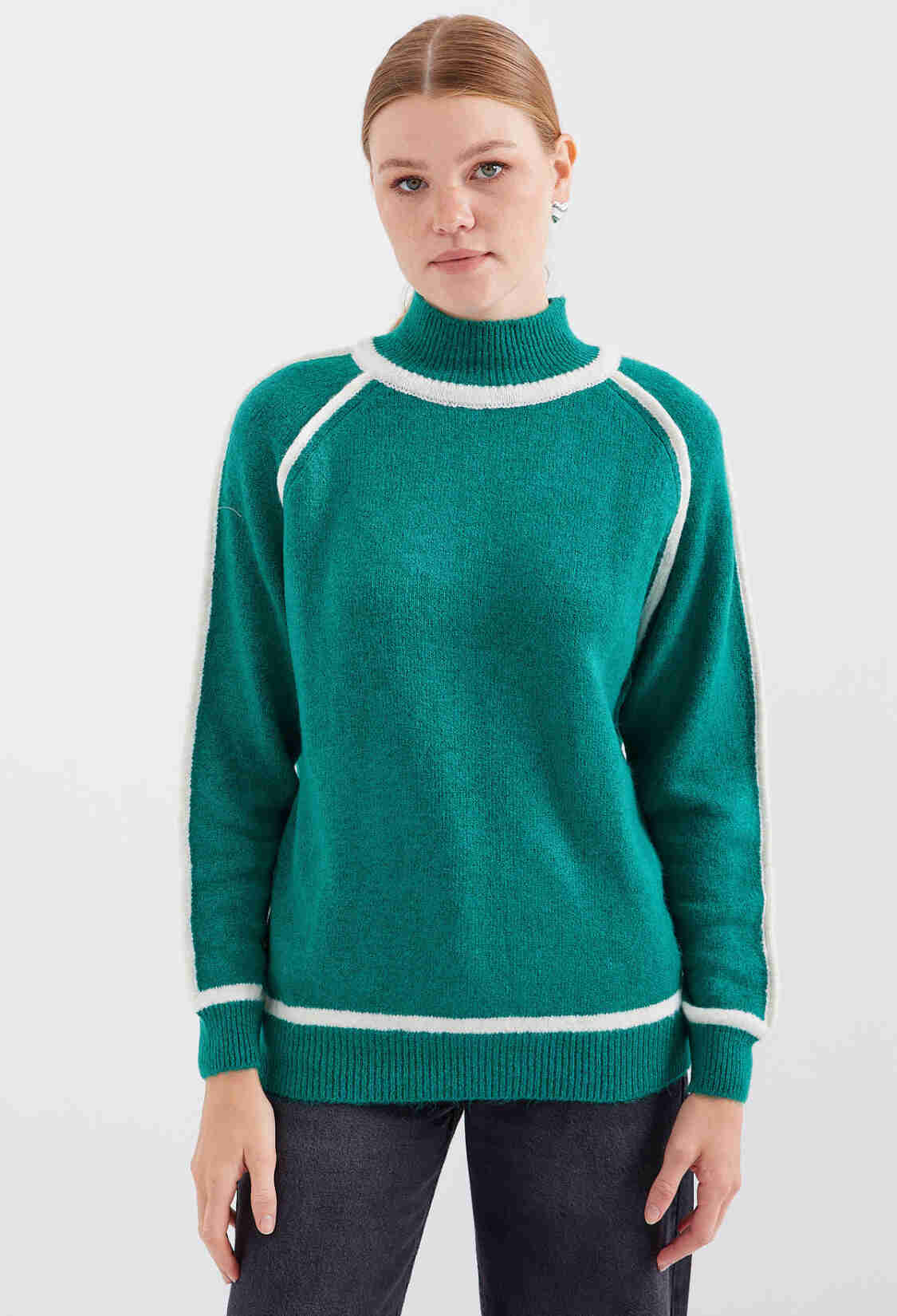 Striped Oversize Knitted Sweater - Emerald - Brand: Bigdart - Women & Kids, Baby Clothes Wholesale - TheBS Women