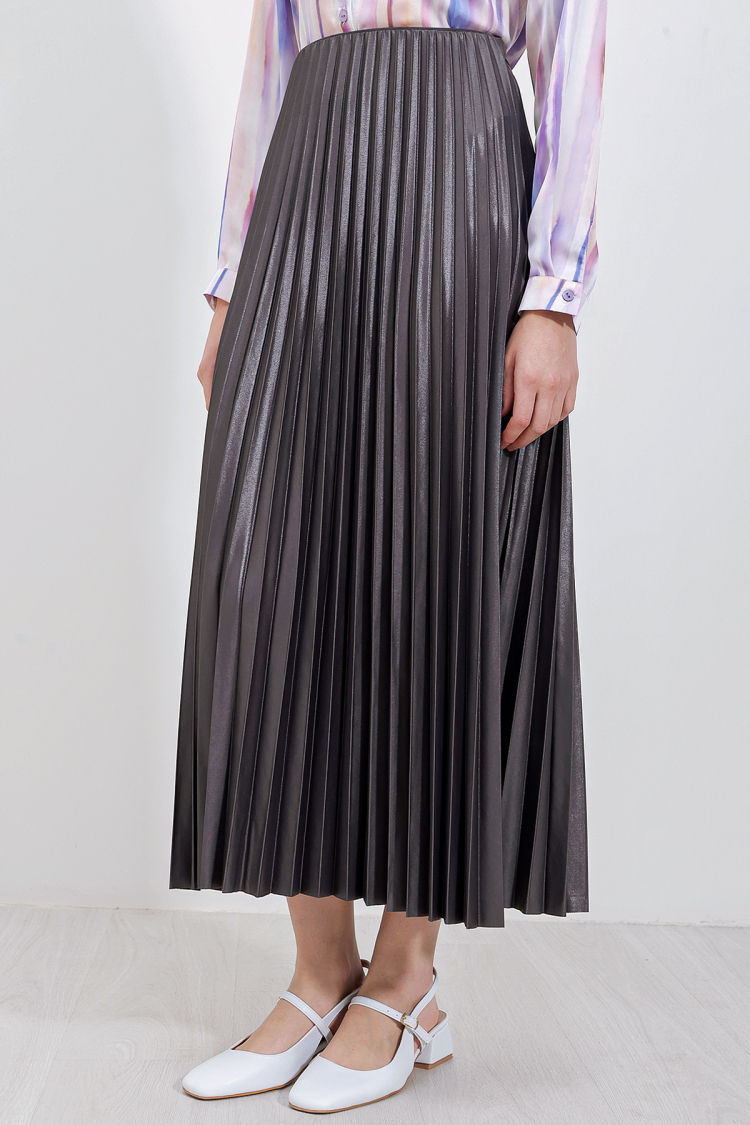 Leather Look Pleated Skirt - Gray - Brand: Bigdart - Women & Kids, Baby Clothes Wholesale - TheBS Women