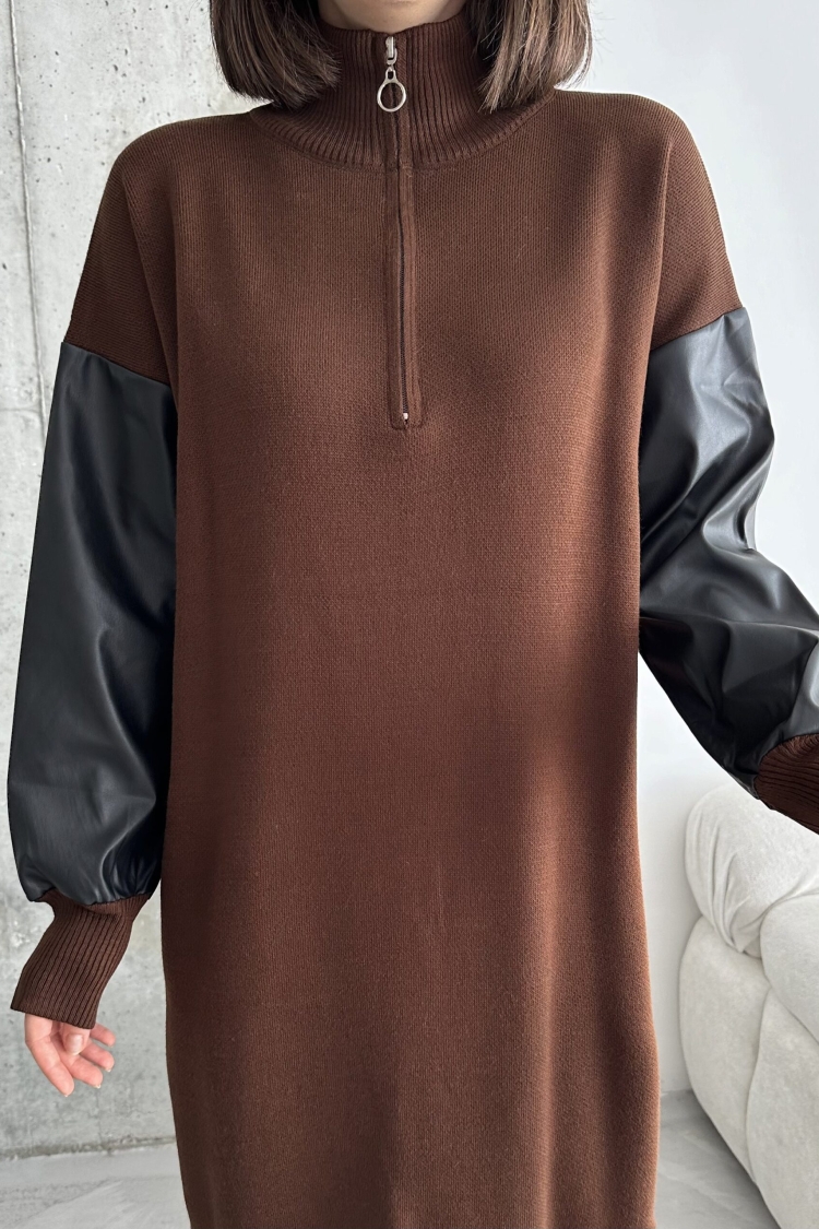 Leather Sleeve Dress - Brand: My Fashion - Women & Kids, Baby Clothes Wholesale - TheBS Women