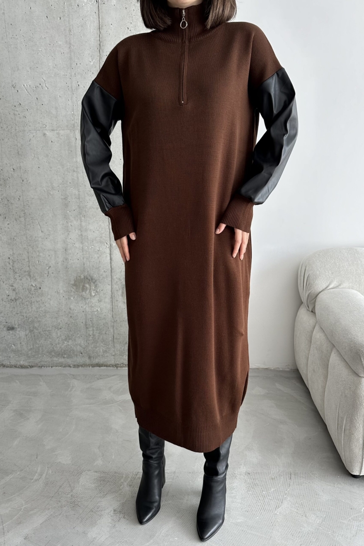 Leather Sleeve Dress - Brand: My Fashion - Women & Kids, Baby Clothes Wholesale - TheBS Women
