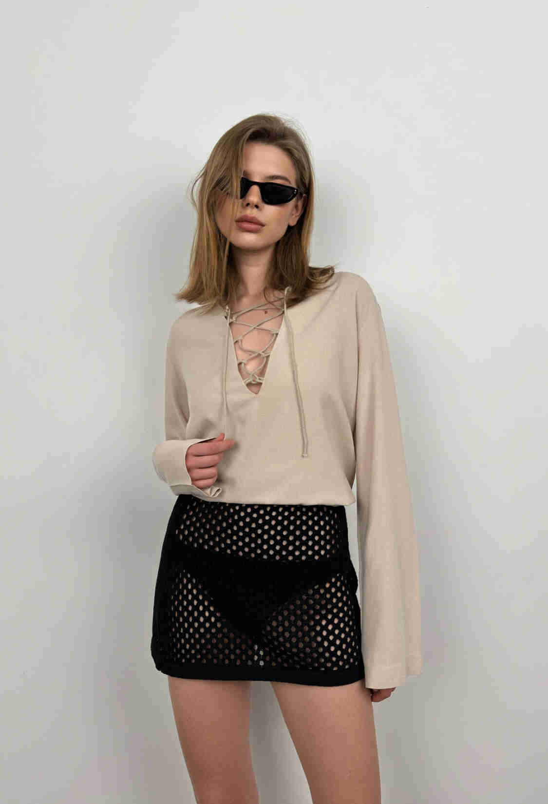 Lace-Up Linen Blouse - Brand: Black Fashion - Women & Kids, Baby Clothes Wholesale - TheBS Women