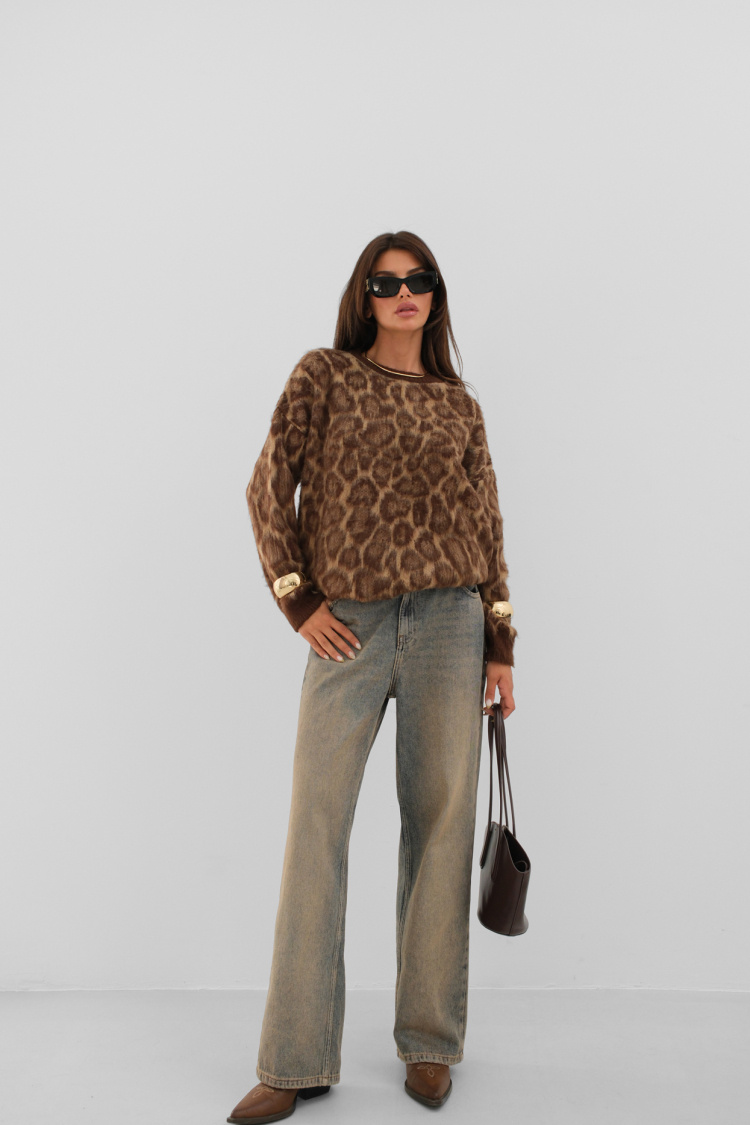 Leopard Patterned Bearded Knitted Sweater - Brand: Black Fashion - Women & Kids, Baby Clothes Wholesale - TheBS Women