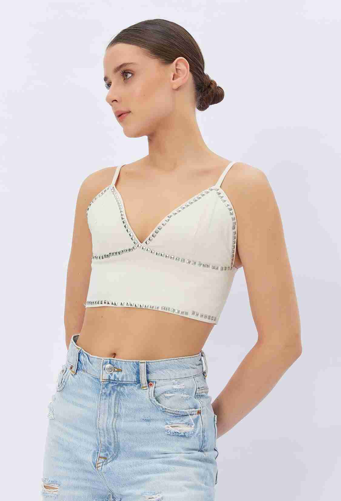 Studded Strappy Crop - Cream - Brand: Reyon - Women & Kids, Baby Clothes Wholesale - TheBS Women