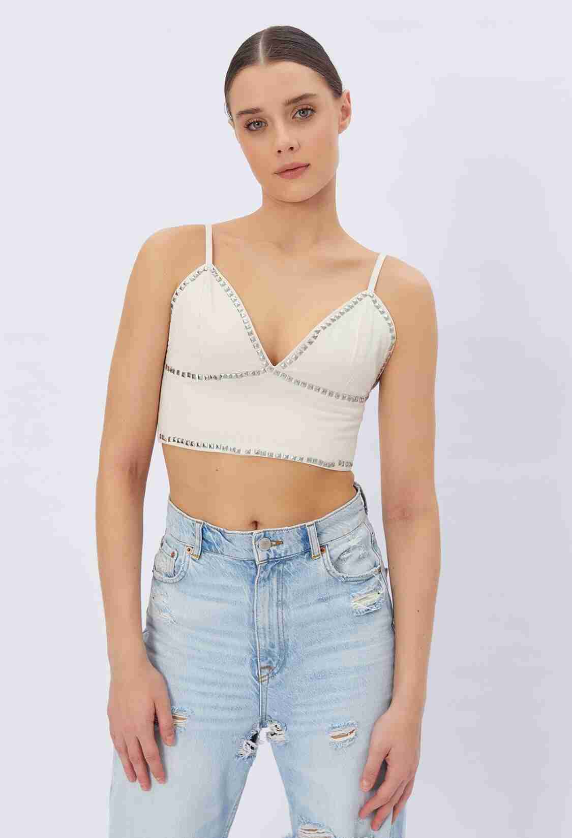 Studded Strappy Crop - Cream - Brand: Reyon - Women & Kids, Baby Clothes Wholesale - TheBS Women