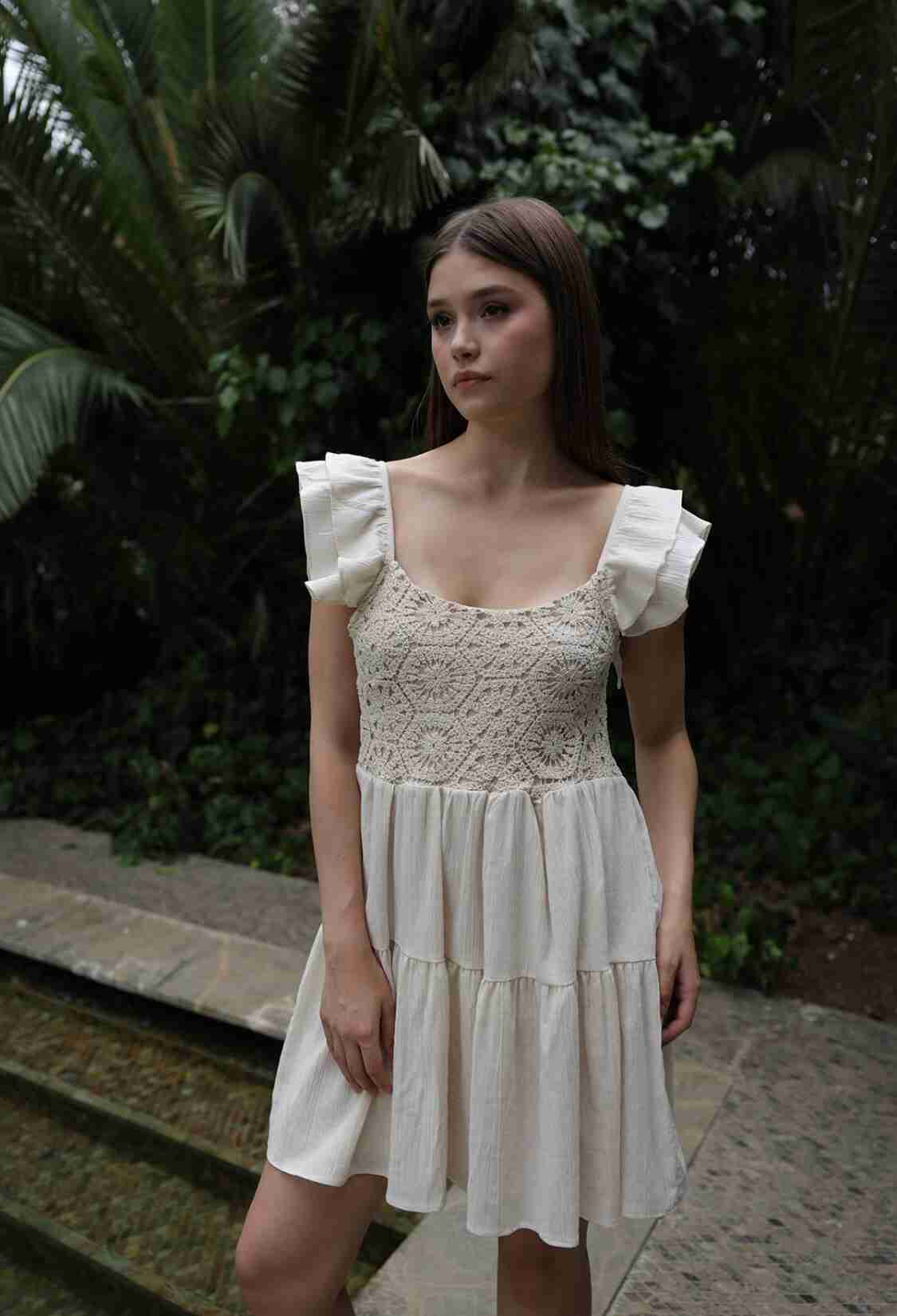 Short Kopanaki Detailed Dress - Ecru - Brand: Reyon - Women & Kids, Baby Clothes Wholesale - TheBS Women