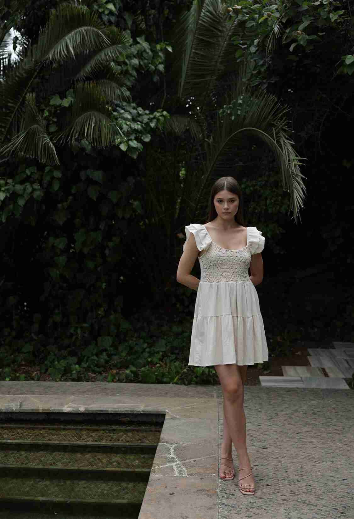Short Kopanaki Detailed Dress - Ecru - Brand: Reyon - Women & Kids, Baby Clothes Wholesale - TheBS Women