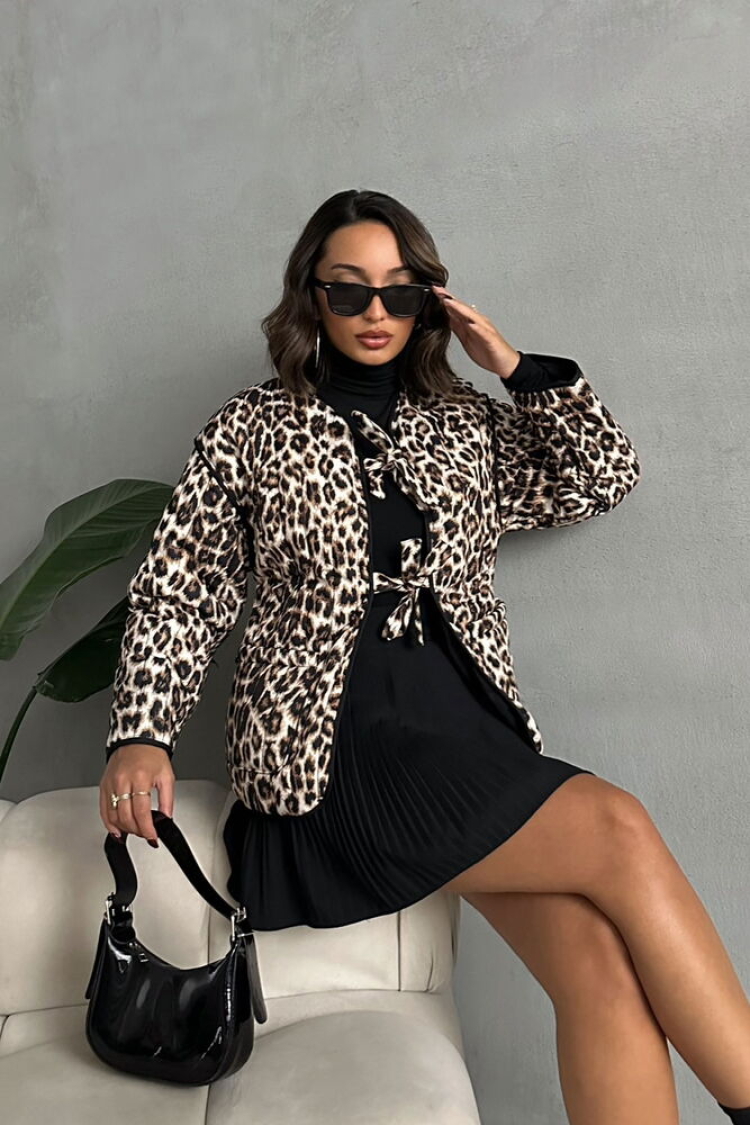 Leopard Patterned Quilted Front Tie Jacket - Brand: Topshow - Women & Kids, Baby Clothes Wholesale - TheBS Women