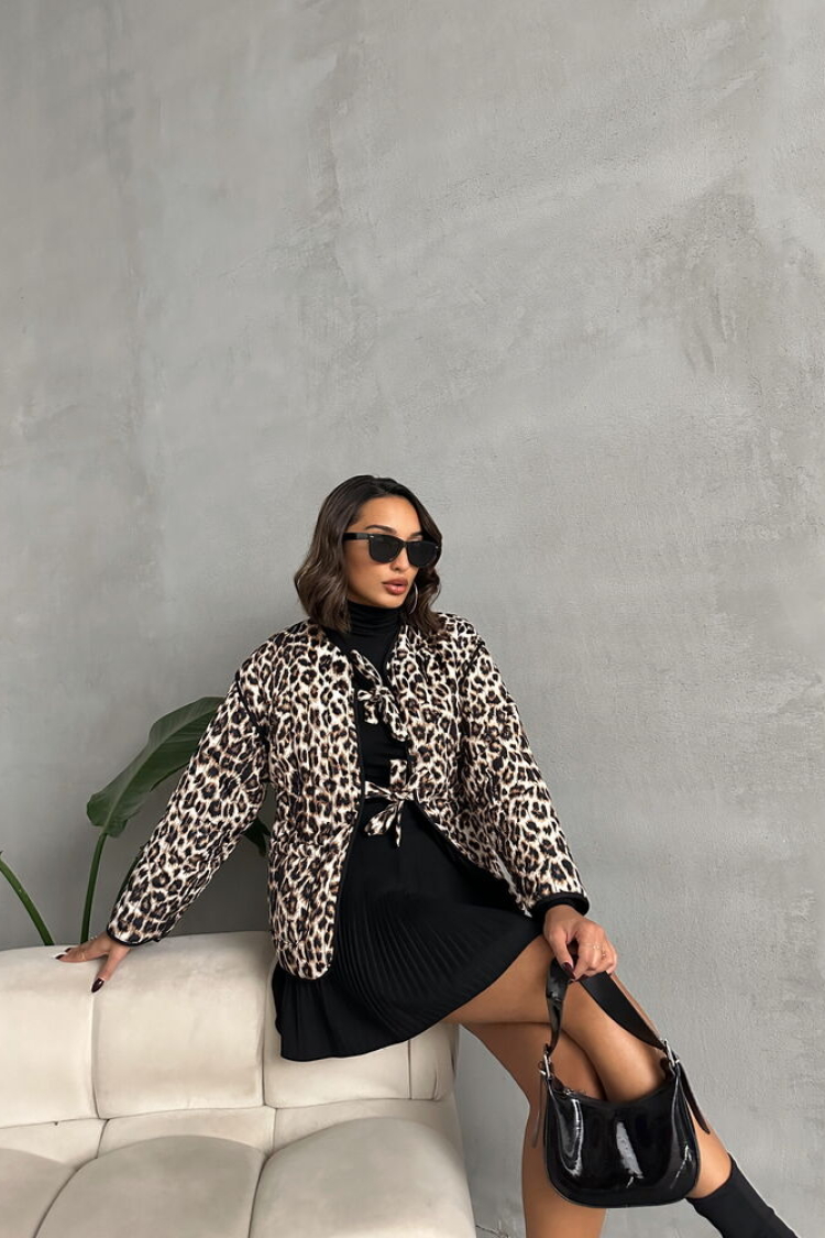 Leopard Patterned Quilted Front Tie Jacket - Brand: Topshow - Women & Kids, Baby Clothes Wholesale - TheBS Women