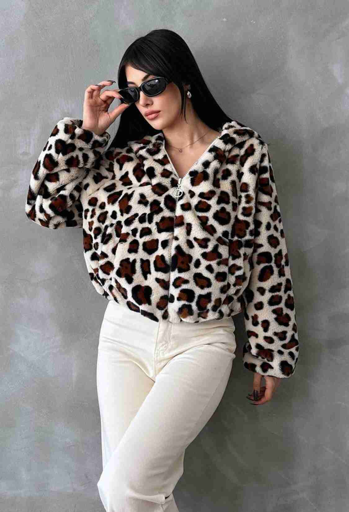 Leopard Printed Plush Coat - Stone & - Brand: Topshow - Women & Kids, Baby Clothes Wholesale - TheBS Women