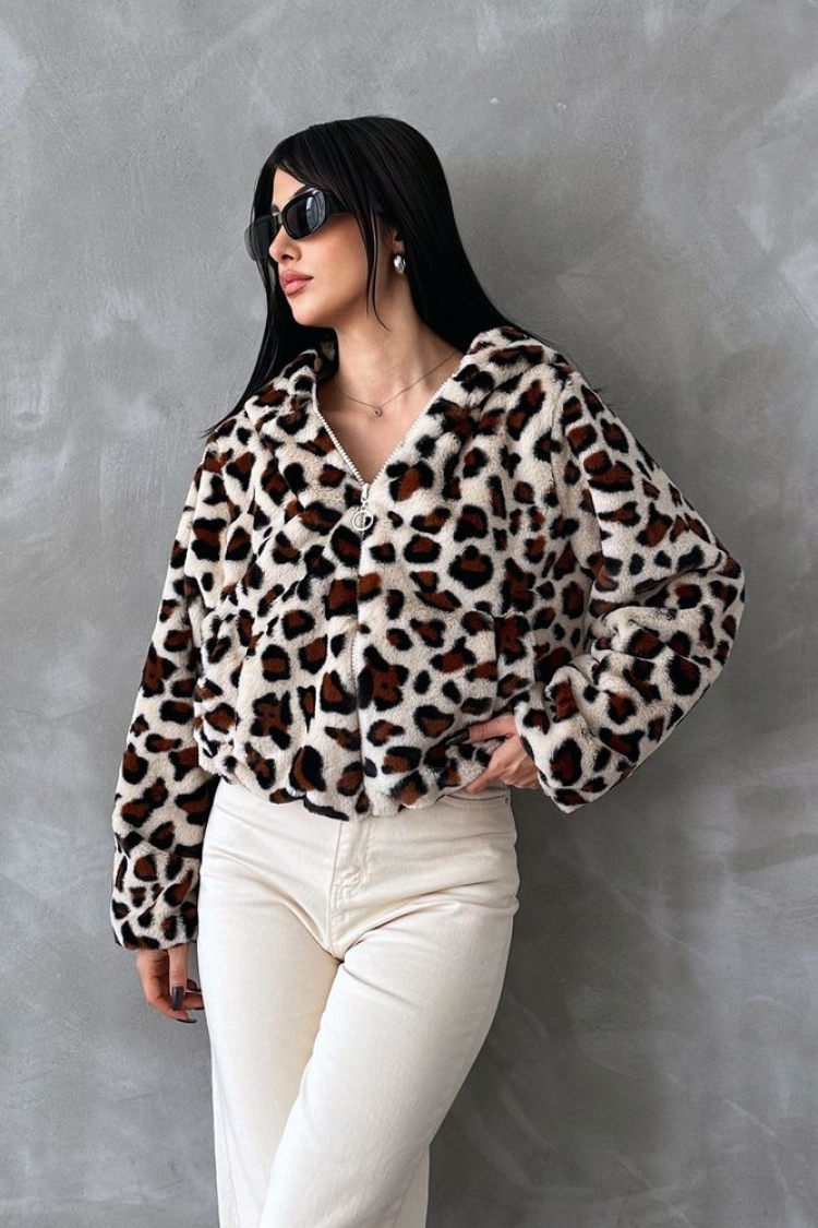 Leopard Printed Plush Coat - Stone & - Brand: Topshow - Women & Kids, Baby Clothes Wholesale - TheBS Women