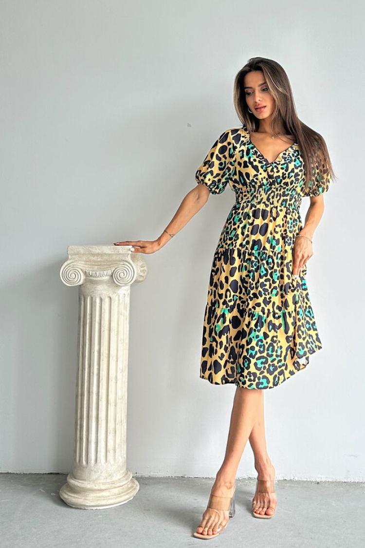 Leopard Emerald Patterned Long Dress - Brand: Topshow - Women & Kids, Baby Clothes Wholesale - TheBS Women
