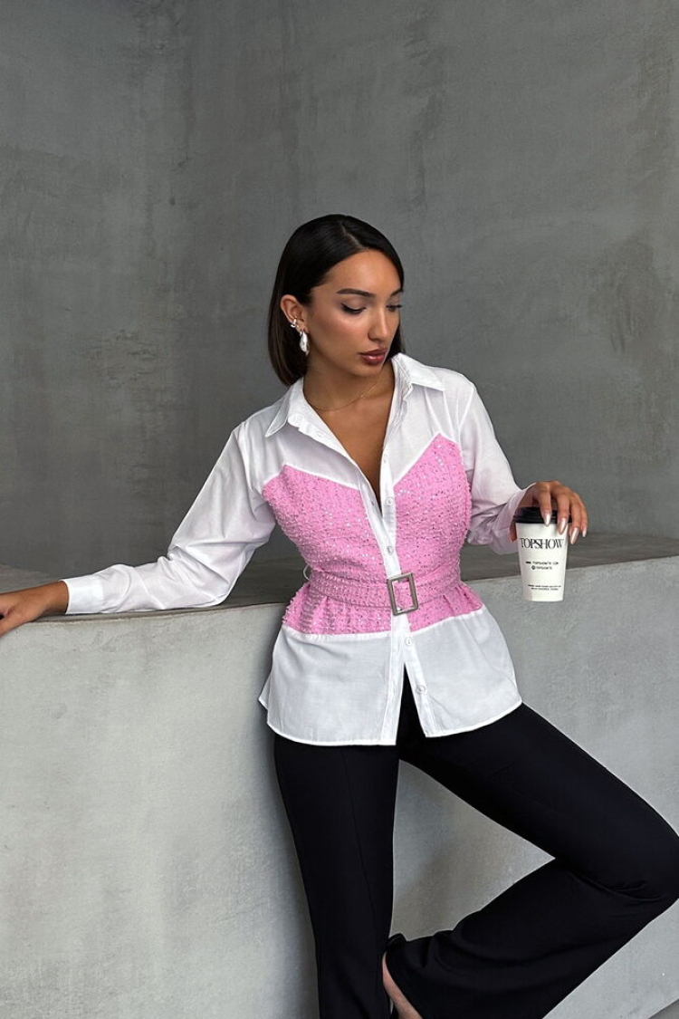 Sequined Denim Detailed Belted Shirt - Brand: Topshow - Women & Kids, Baby Clothes Wholesale - TheBS Women