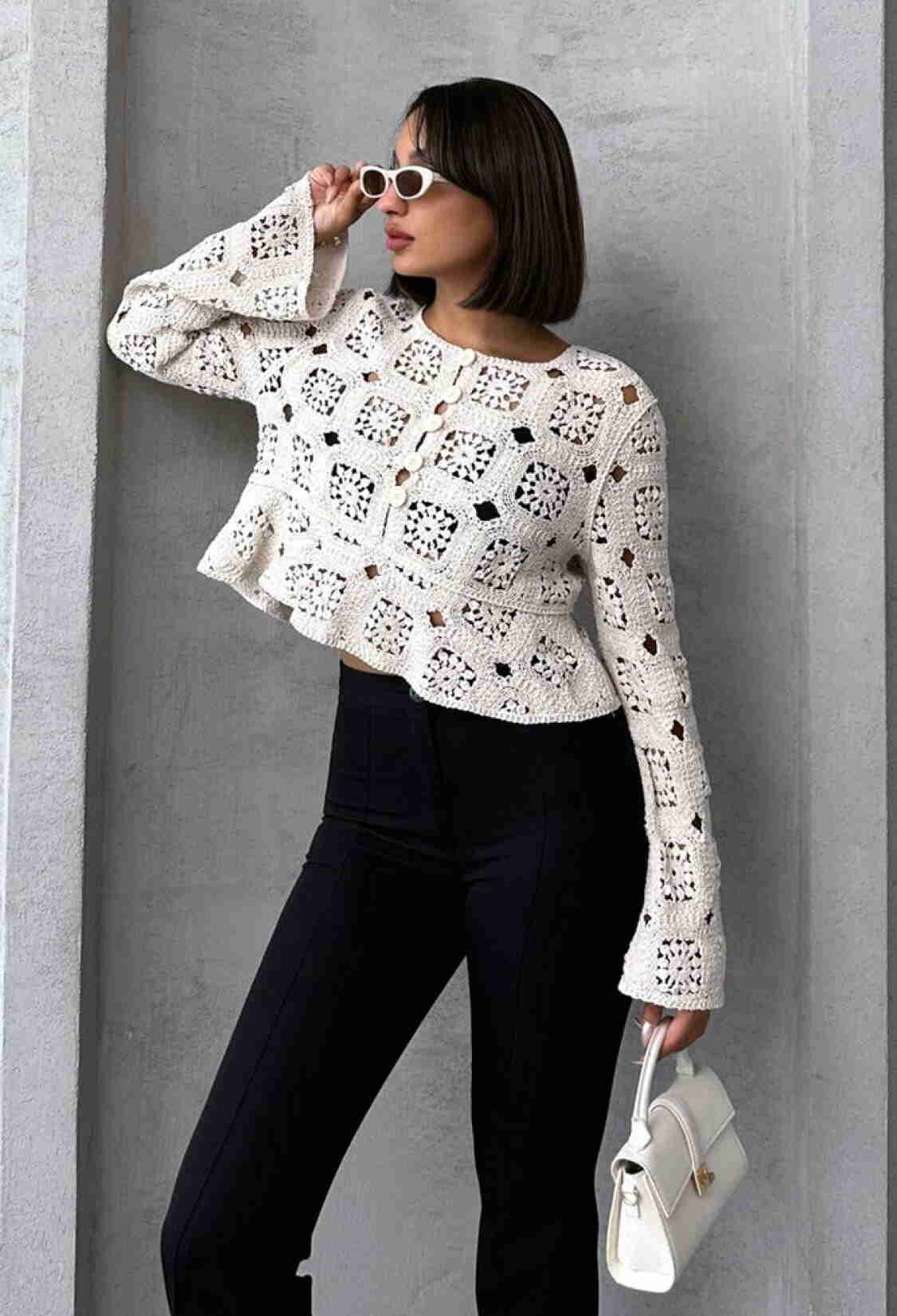 Half Button Lace Cardigan - Ecru - Brand: Topshow - Women & Kids, Baby Clothes Wholesale - TheBS Women