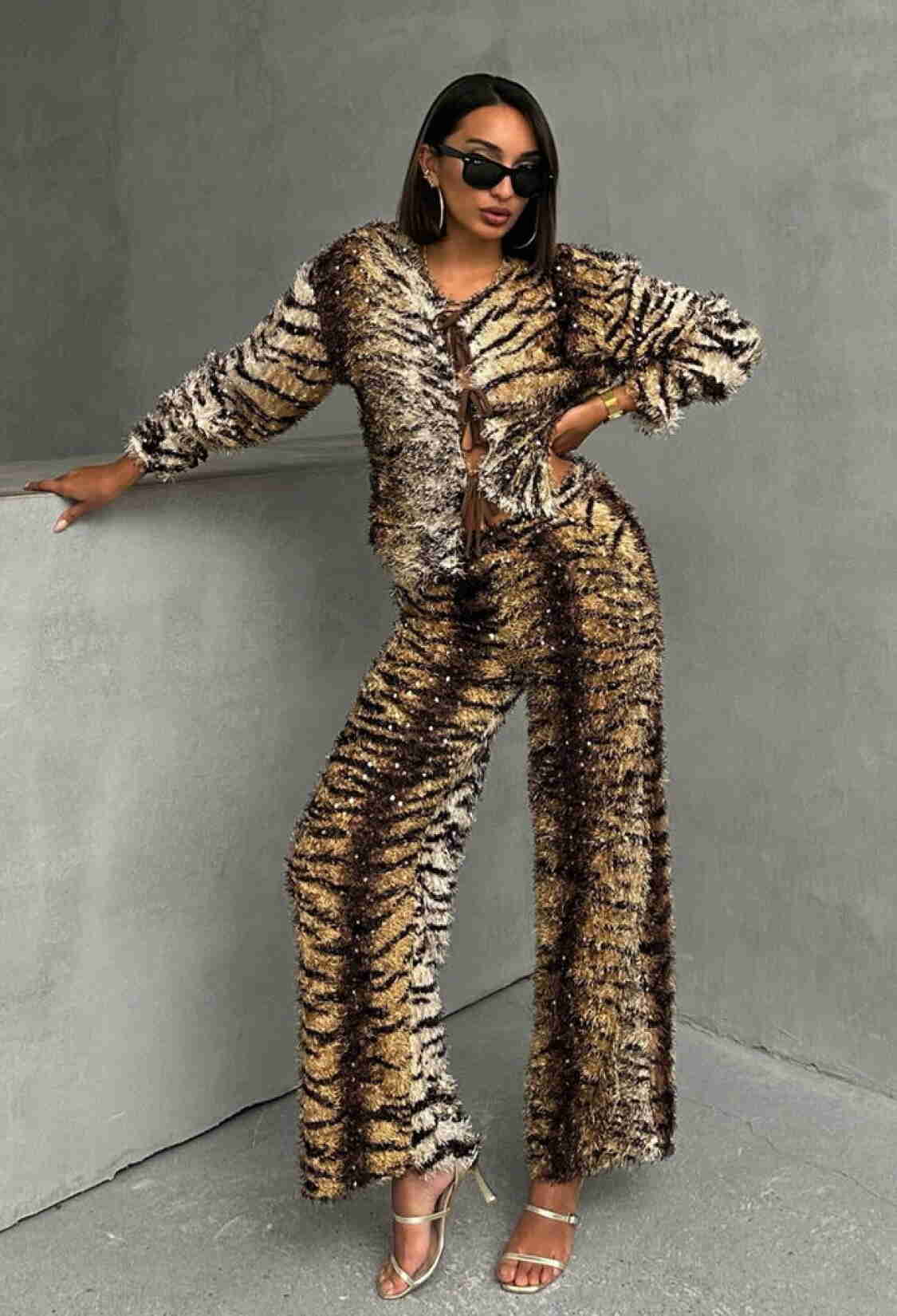 Zebra Tiger Patterned Trousers - Brown - Brand: Topshow - Women & Kids, Baby Clothes Wholesale - TheBS Women