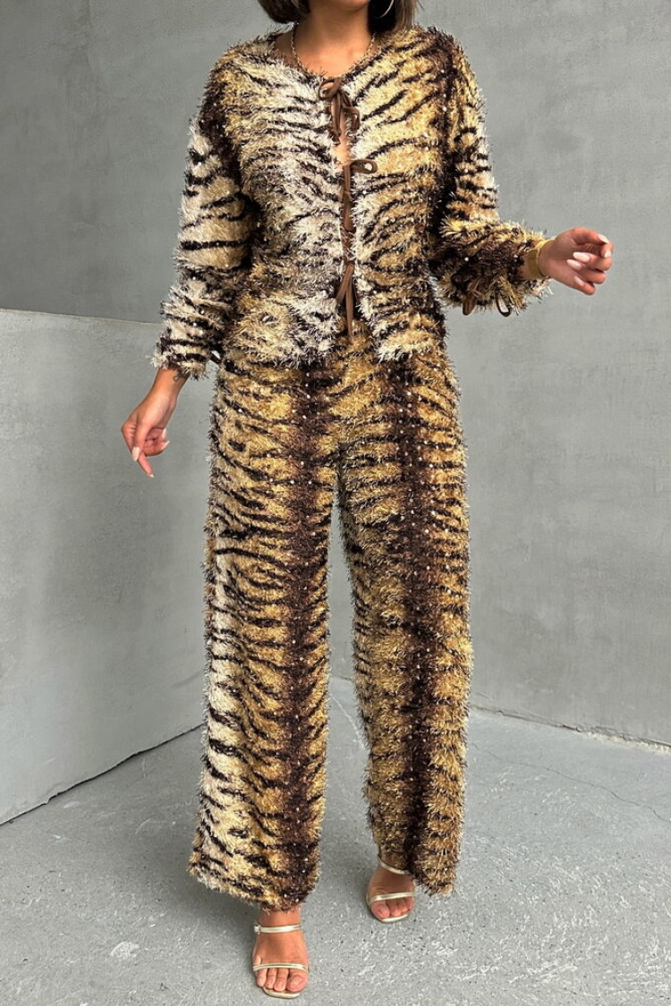 Zebra Tiger Patterned Trousers - Brown - Brand: Topshow - Women & Kids, Baby Clothes Wholesale - TheBS Women