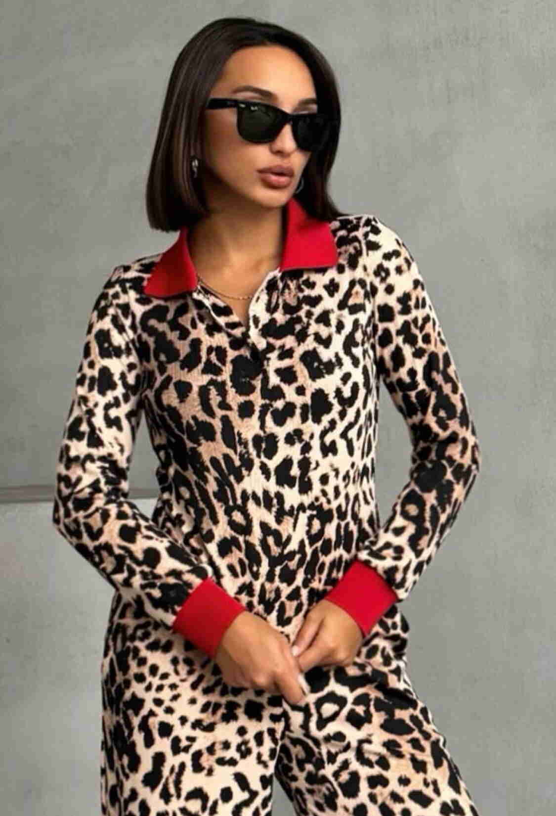 Leopard Patterned Polo Neck Blouse - Brand: Topshow - Women & Kids, Baby Clothes Wholesale - TheBS Women