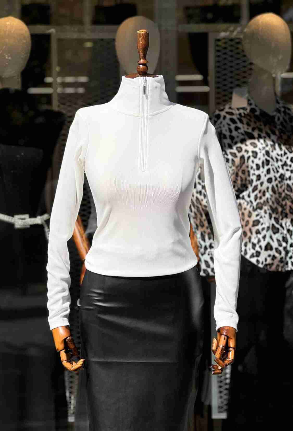 Ottoman Fabric Zippered Half Turtleneck Long Sleeve Blouse - Brand: Fiori - Women & Kids, Baby Clothes Wholesale - TheBS Women