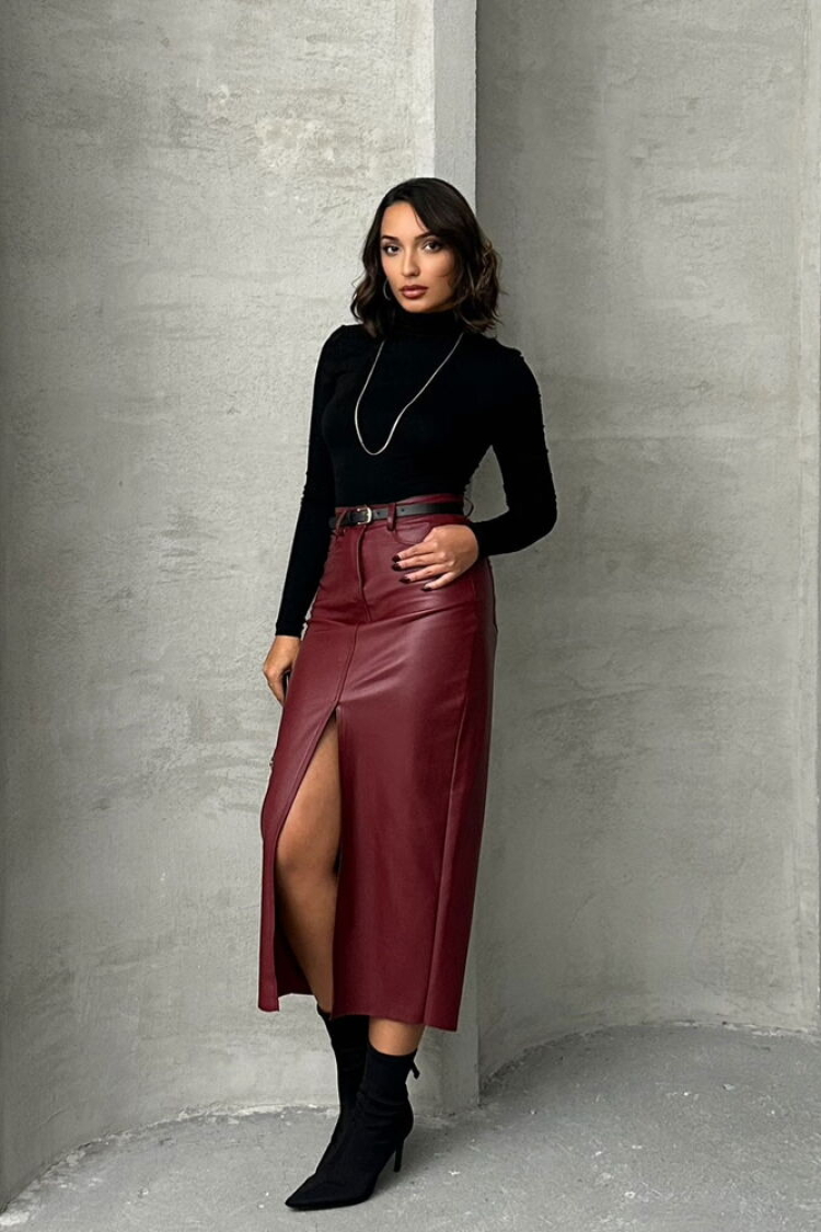Burgundy Leather Wholesale Skirt - Brand: Topshow - Women & Kids, Baby Clothes Wholesale - TheBS Women