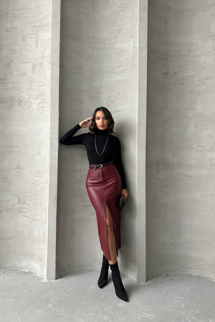 Burgundy Leather Wholesale Skirt - Brand: Topshow - Women & Kids, Baby Clothes Wholesale - TheBS Women