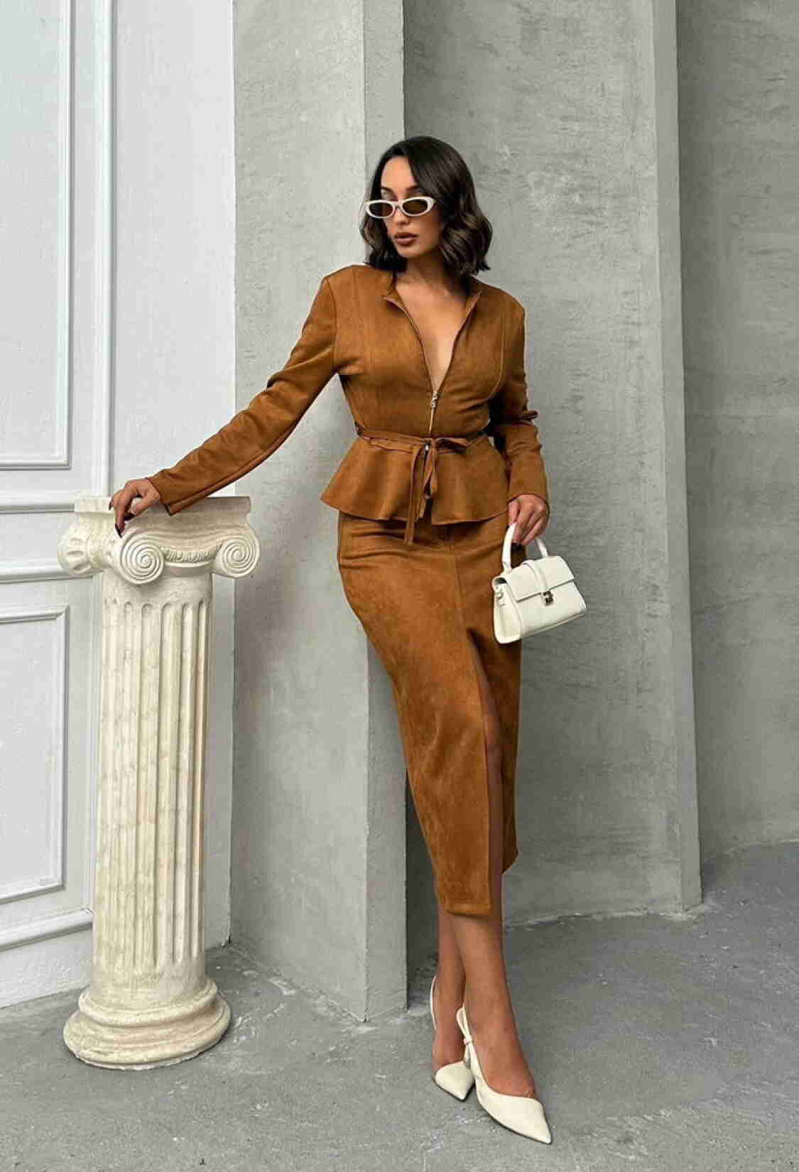 Tan Suede Wholesale Skirt - Brand: Topshow - Women & Kids, Baby Clothes Wholesale - TheBS Women
