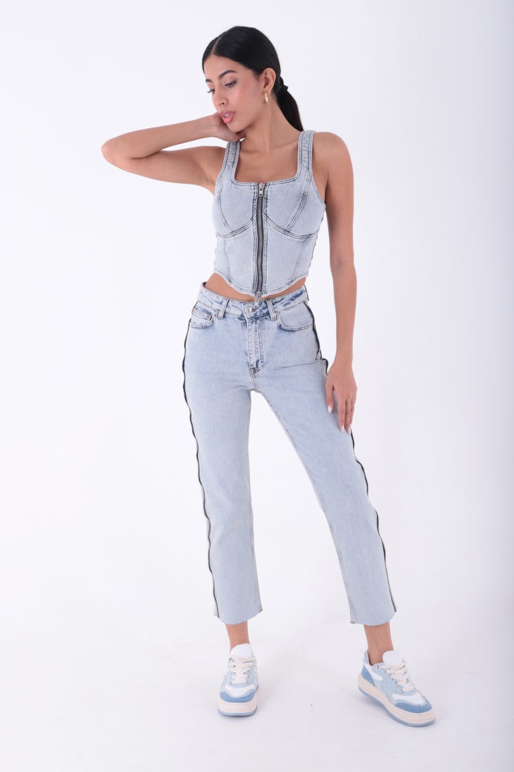 Side And Back Pocket Stripe Zippered Jeans - Brand: XLove - Women & Kids, Baby Clothes Wholesale - TheBS Women
